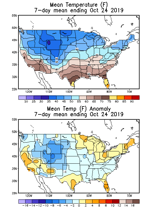 Mean Temperature (F) 7-Day Mean ending Oct 24, 2019