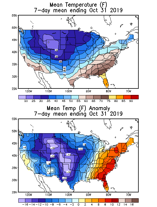 Mean Temperature (F) 7-Day Mean ending Oct 31, 2019