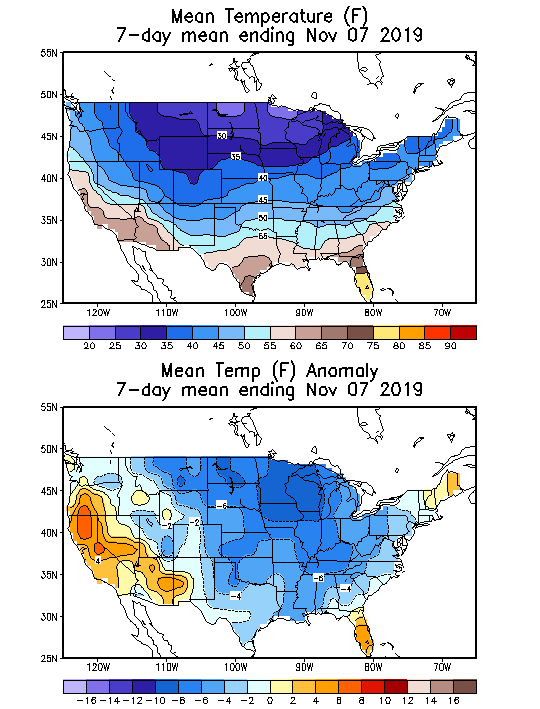 Mean Temperature (F) 7-Day Mean ending Nov 07, 2019