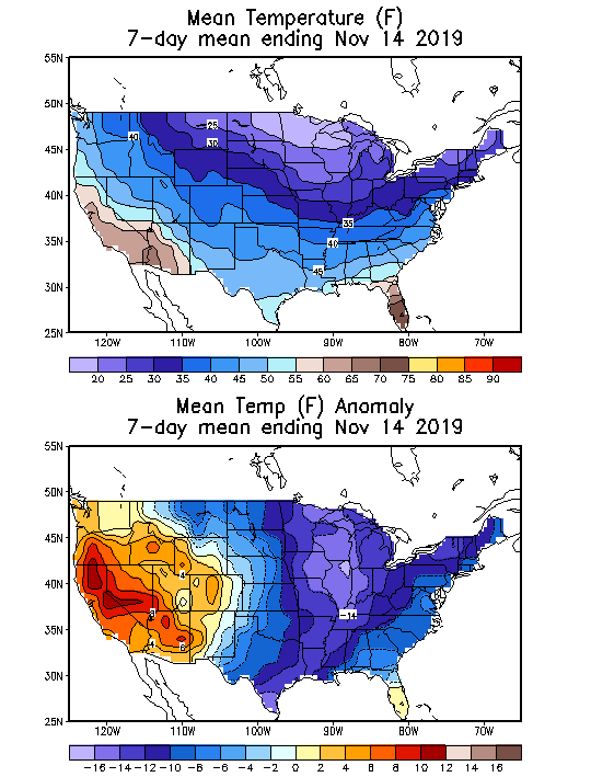 Mean Temperature Anomaly (F) 7-Day Mean ending Nov 14, 2019