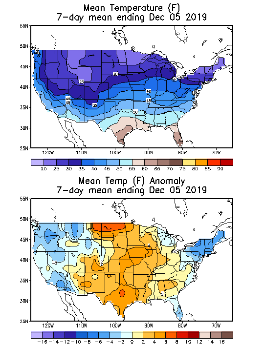 Mean Temperature Anomaly (F) 7-Day Mean ending Dec 05, 2019