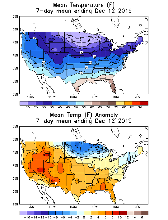 Mean Temperature Anomaly (F) 7-Day Mean ending Dec 12, 2019