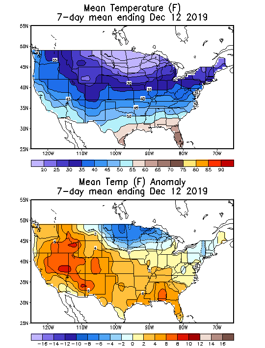 Mean Temperature (F) 7-Day Mean ending Dec 12, 2019