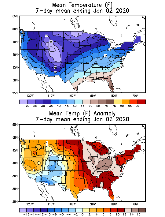 Mean Temperature Anomaly (F) 7-Day Mean ending Jan 02, 2020