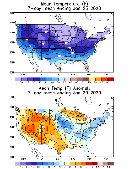 Mean Temperature (F) 7-Day Mean ending Jan 23, 2020