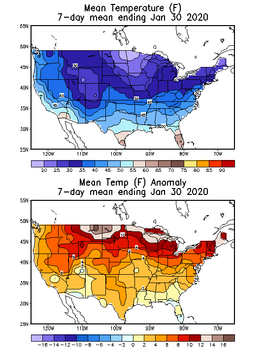 Mean Temperature (F) 7-Day Mean ending Jan 30, 2020