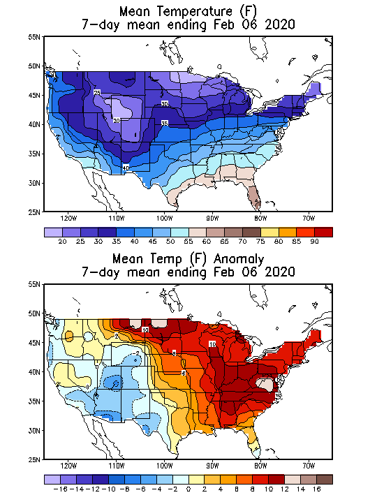 Mean Temperature (F) 7-Day Mean ending Feb 06, 2020