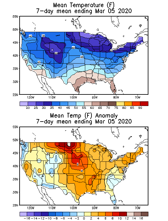 Mean Temperature Anomaly (F) 7-Day Mean ending Mar 05, 2020