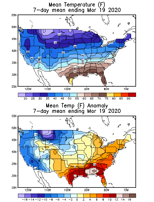 Mean Temperature (F) 7-Day Mean ending Mar 19, 2020