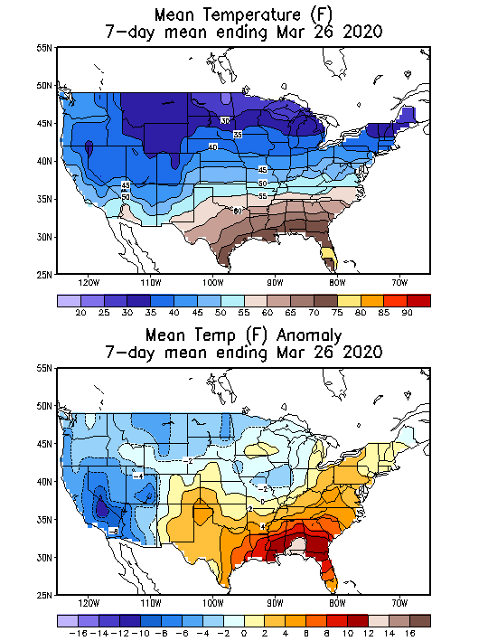 Mean Temperature Anomaly (F) 7-Day Mean ending Mar 26, 2020