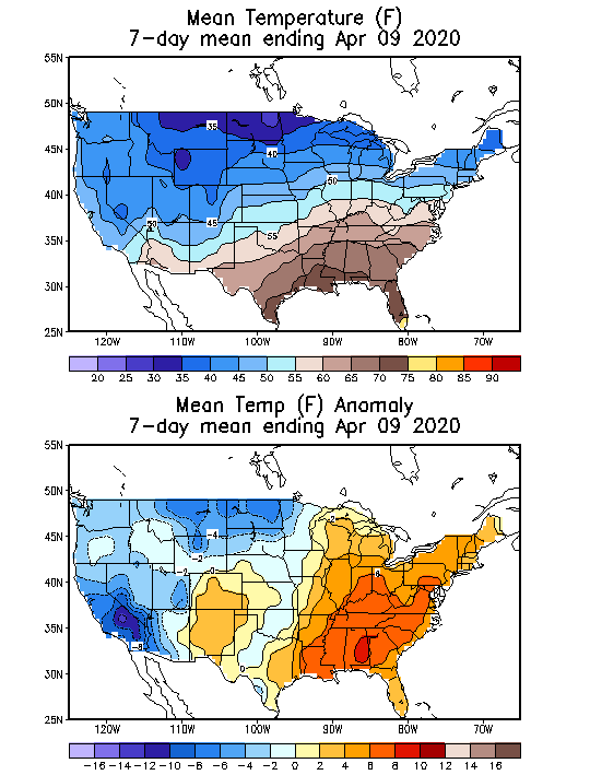 Mean Temperature (F) 7-Day Mean ending Apr 09, 2020