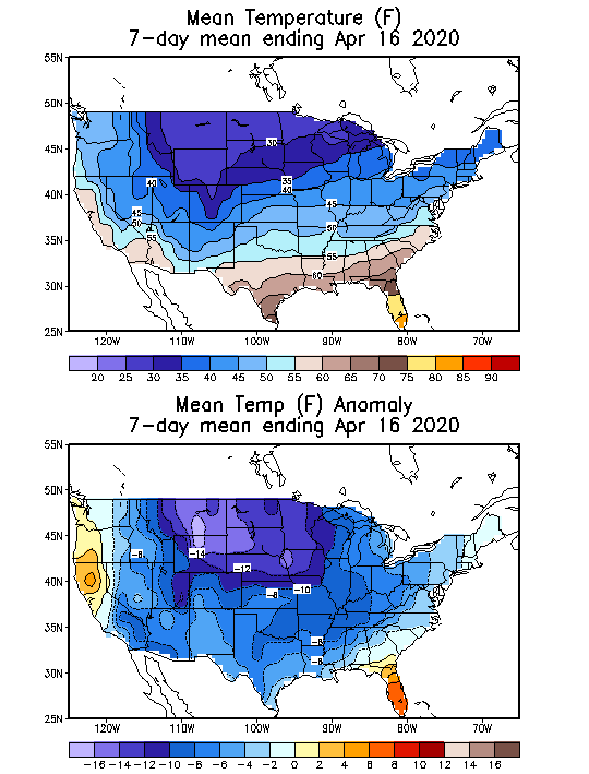 Mean Temperature (F) 7-Day Mean ending Apr 16, 2020