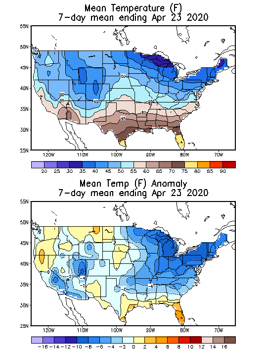 Mean Temperature (F) 7-Day Mean ending Apr 23, 2020