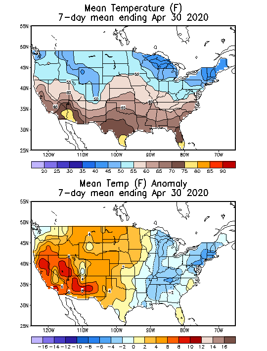 Mean Temperature (F) 7-Day Mean ending Apr 30, 2020