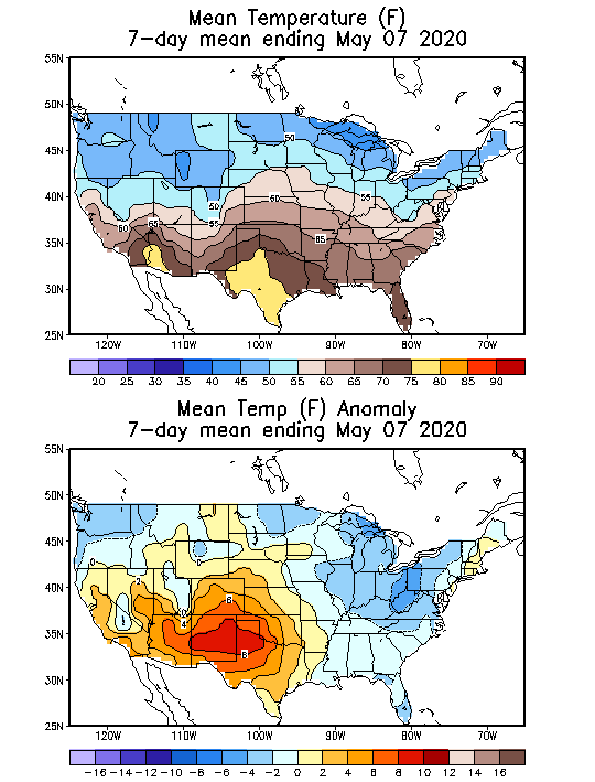 Mean Temperature (F) 7-Day Mean ending May 07, 2020