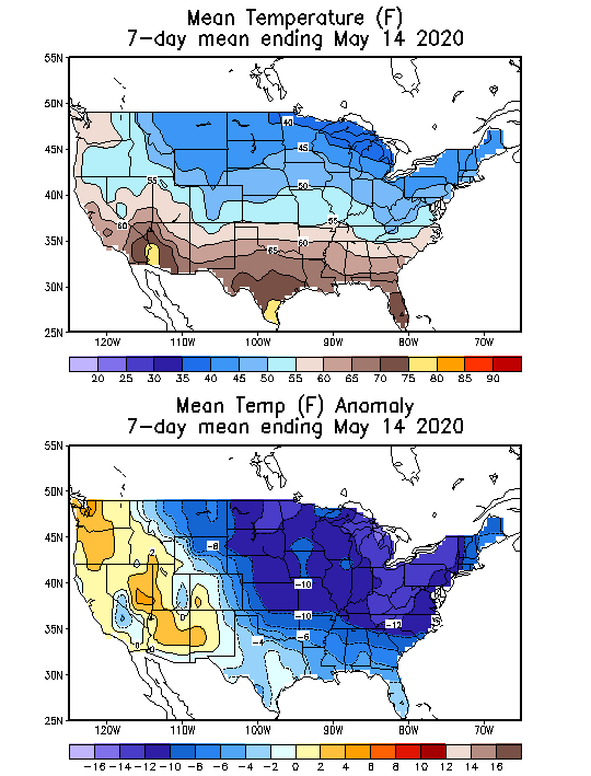 Mean Temperature (F) 7-Day Mean ending May 14, 2020