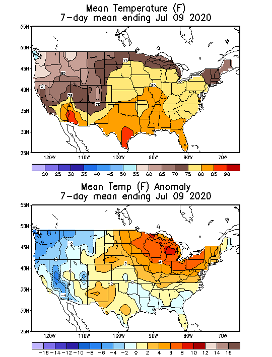 Mean Temperature (F) 7-Day Mean ending Jul 09, 2020