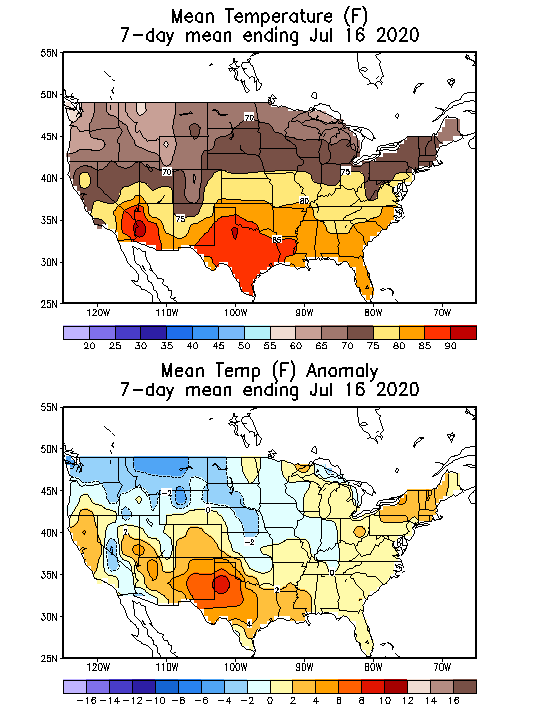 Mean Temperature Anomaly (F) 7-Day Mean ending Jul 16, 2020