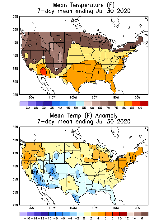 Mean Temperature (F) 7-Day Mean ending Jul 30, 2020