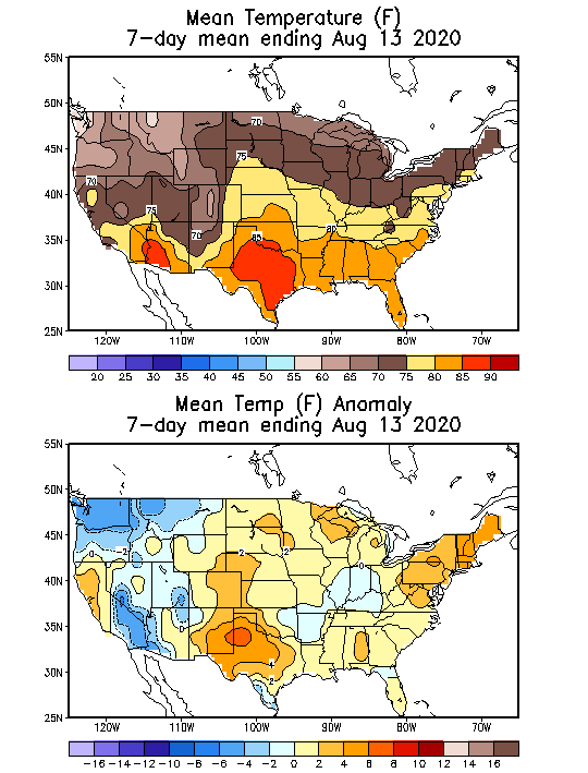 Mean Temperature (F) 7-Day Mean ending Aug 13, 2020