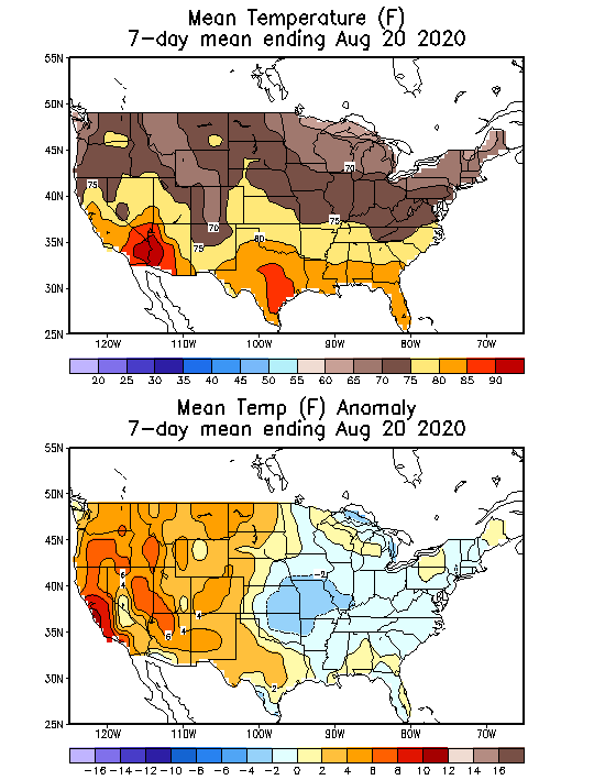 Mean Temperature (F) 7-Day Mean ending Aug 20, 2020