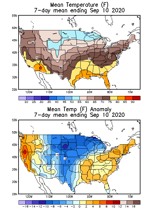 Mean Temperature (F) 7-Day Mean ending Sep 10, 2020