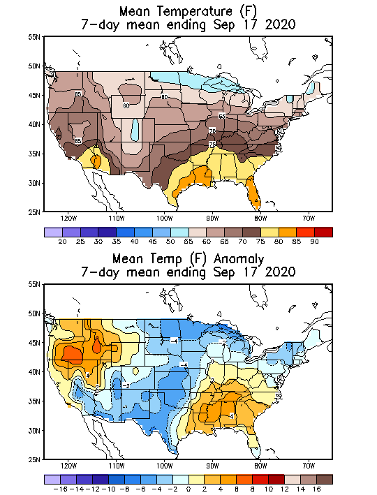 Mean Temperature (F) 7-Day Mean ending Sep 17, 2020