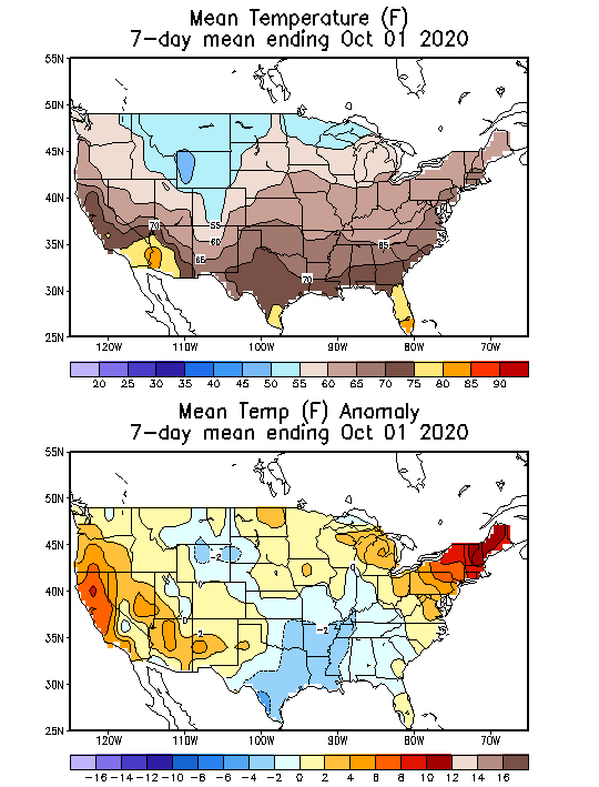 Mean Temperature (F) 7-Day Mean ending Oct 01, 2020