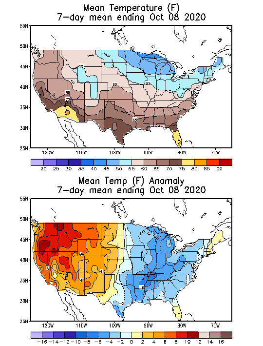 Mean Temperature (F) 7-Day Mean ending Oct 08, 2020