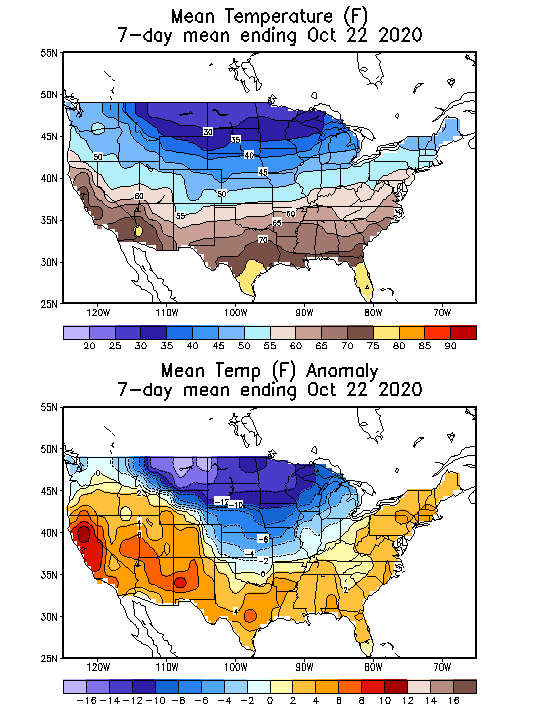 Mean Temperature (F) 7-Day Mean ending Oct 22, 2020