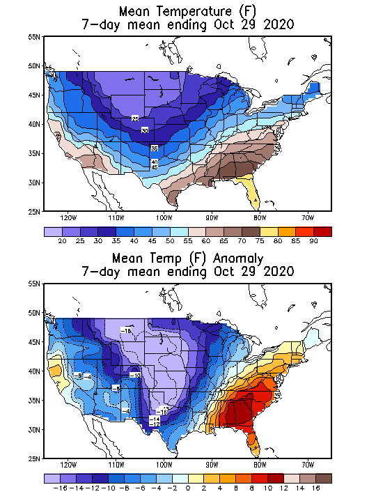 Mean Temperature (F) 7-Day Mean ending Oct 29, 2020