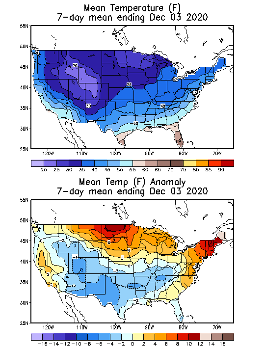 Mean Temperature Anomaly (F) 7-Day Mean ending Dec 03, 2020
