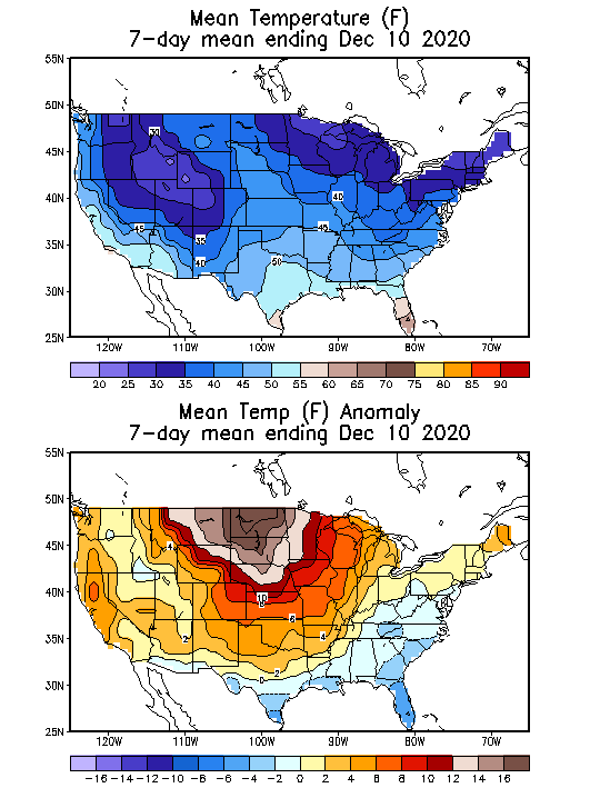 Mean Temperature Anomaly (F) 7-Day Mean ending Dec 10, 2020