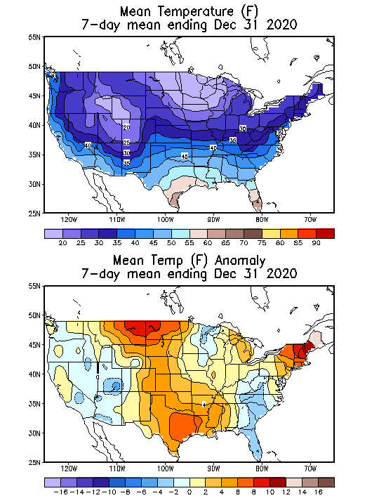 Mean Temperature (F) 7-Day Mean ending Dec 31, 2020