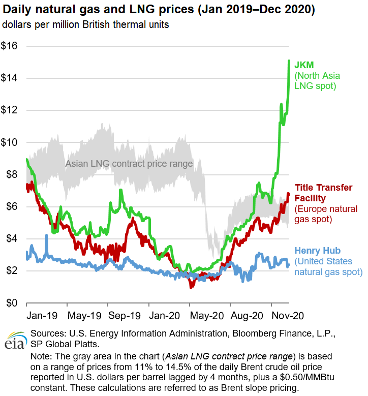 Daily natural gas and LNG prices (Jan 2019–Dec 2020)