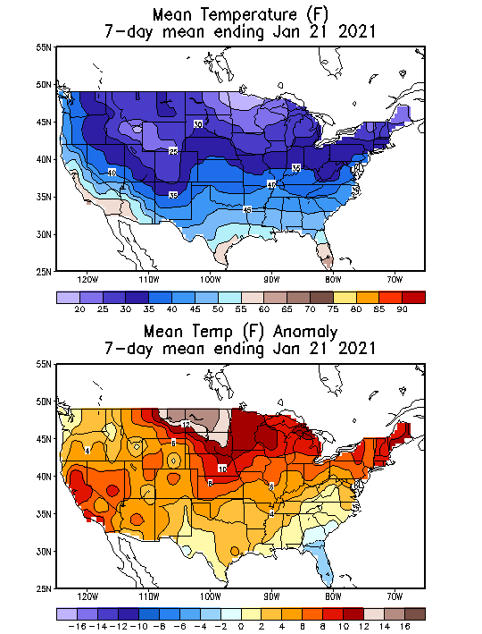 Mean Temperature (F) 7-Day Mean ending Jan 21, 2021