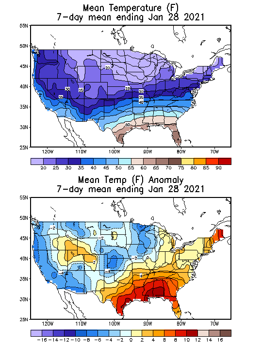 Mean Temperature (F) 7-Day Mean ending Jan 28, 2021