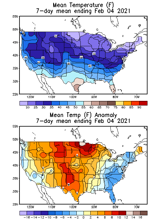 Mean Temperature (F) 7-Day Mean ending Feb 04, 2021