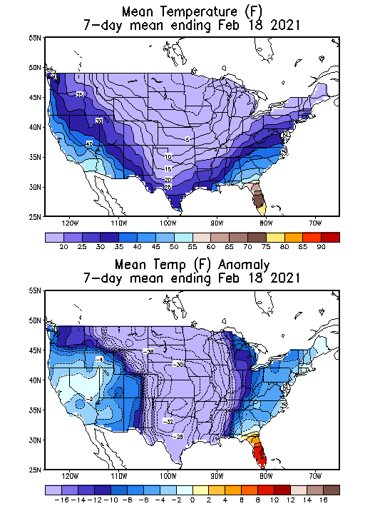 Mean Temperature Anomaly (F) 7-Day Mean ending Feb 18, 2021