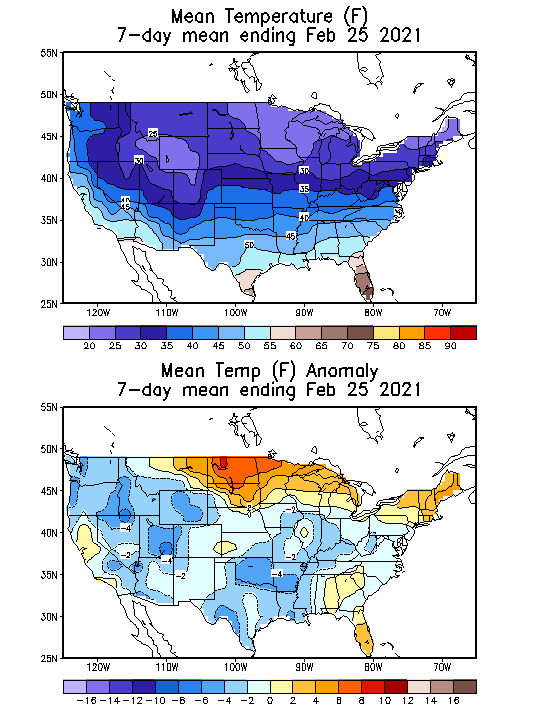 Mean Temperature (F) 7-Day Mean ending Feb 25, 2021