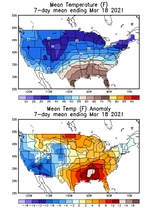 Mean Temperature (F) 7-Day Mean ending Mar 18, 2021