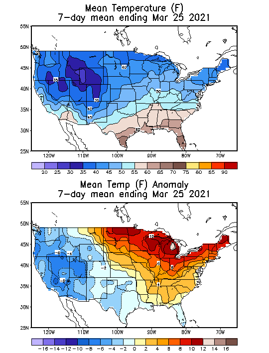 Mean Temperature (F) 7-Day Mean ending Mar 25, 2021