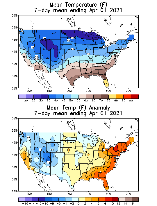 Mean Temperature (F) 7-Day Mean ending Apr 01, 2021