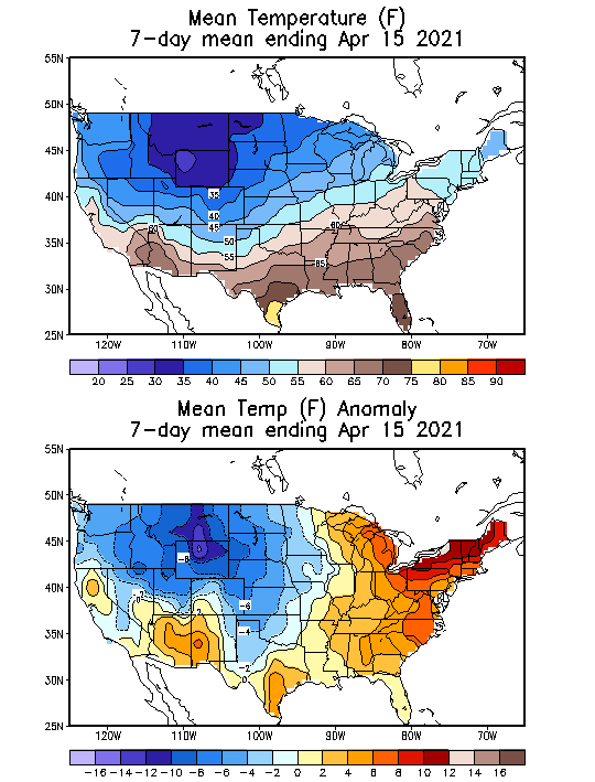 Mean Temperature (F) 7-Day Mean ending Apr 15, 2021