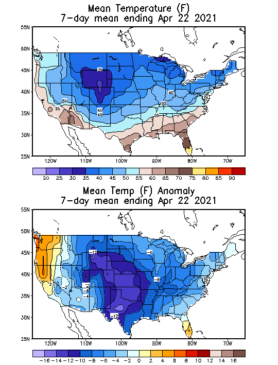 Mean Temperature (F) 7-Day Mean ending Apr 22, 2021