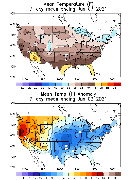Mean Temperature Anomaly (F) 7-Day Mean ending Jun 03, 2021