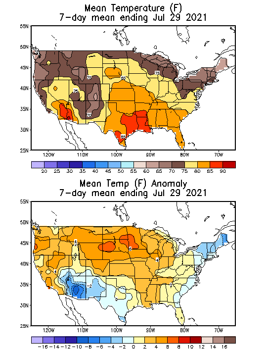 Mean Temperature (F) 7-Day Mean ending Jul 29, 2021