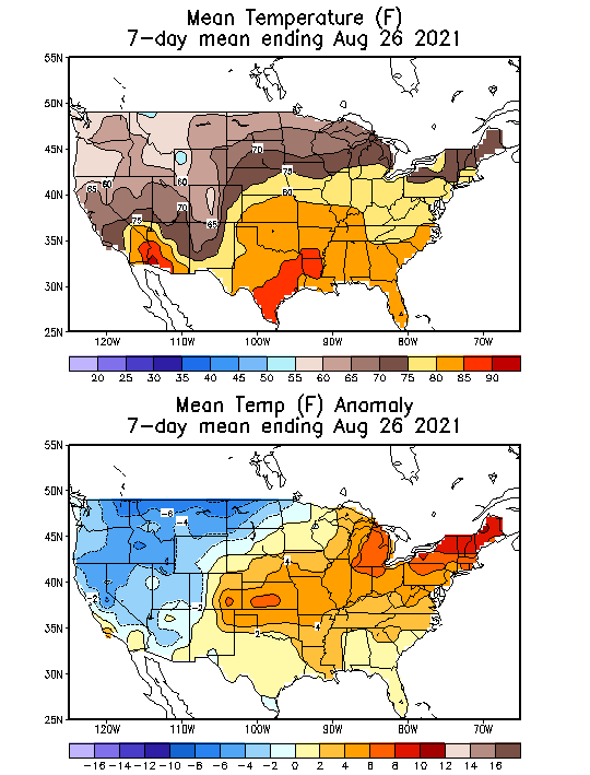 Mean Temperature Anomaly (F) 7-Day Mean ending Aug 26, 2021