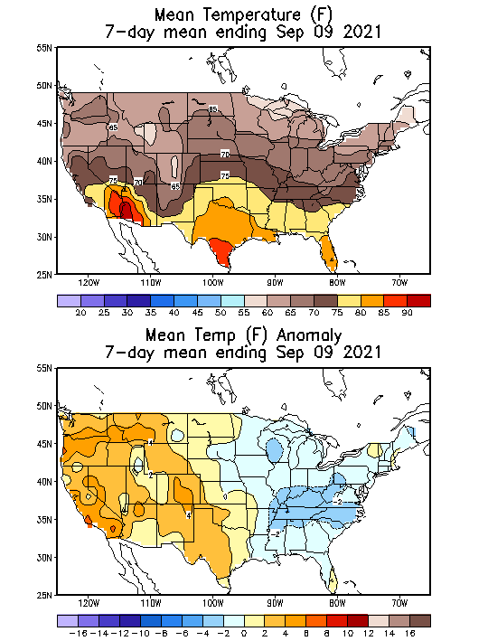 Mean Temperature (F) 7-Day Mean ending Sep 09, 2021