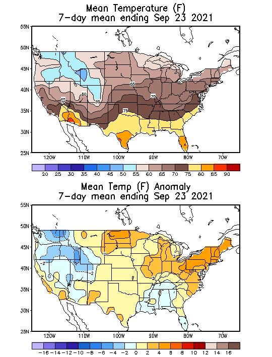 Mean Temperature (F) 7-Day Mean ending Sep 23, 2021